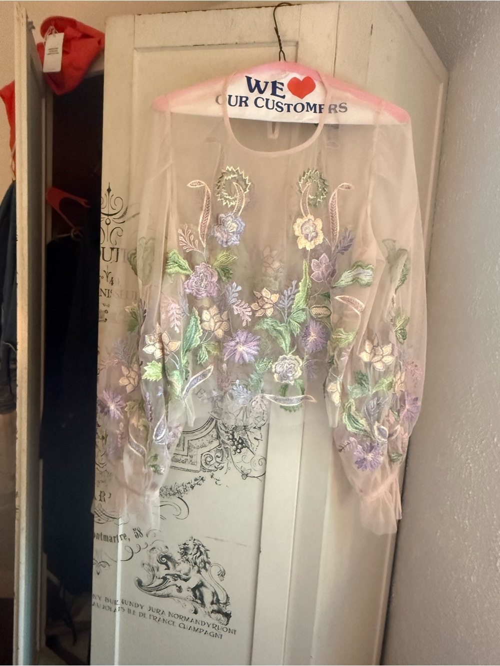 NWOT Anthropologie Embroidered Floral Mesh Top - Picture 4 of 12
